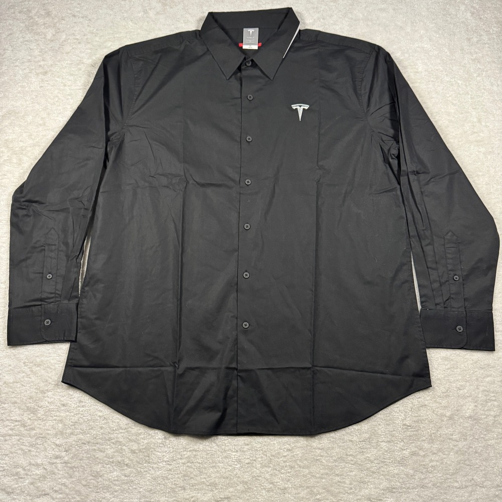 Tesla Mens Black Long Sleeve Button Down Dress Shirt Logo TSL2982 2XL‎